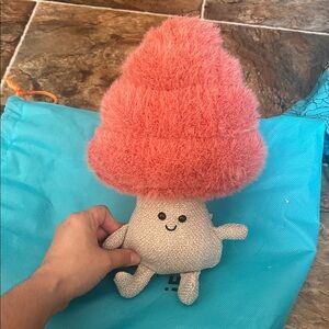 Plush Mushroom tree with Coral Pink Fuzzy Cap
